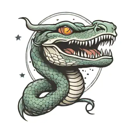 viper swallowing moon tattoo design idea