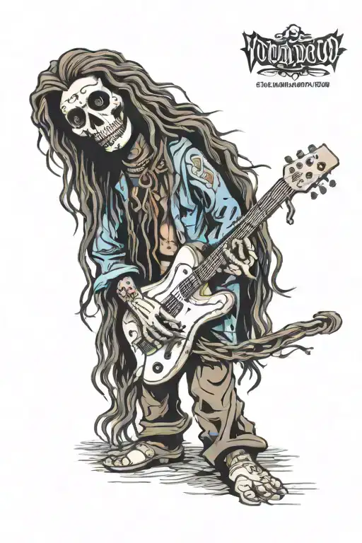 standing male voodoo doll with long hair and hole in body tattoo design idea