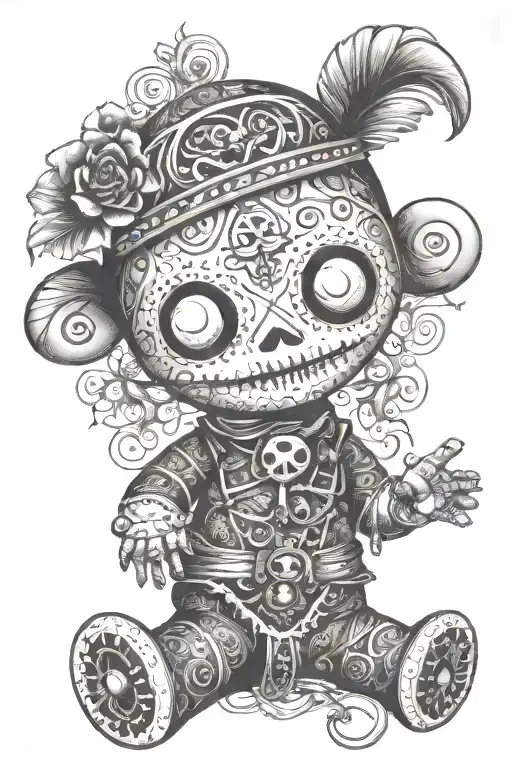 psychedelic voodoo doll tattoo design idea
