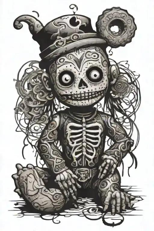 psychedelic voodoo doll without a hat tattoo design idea