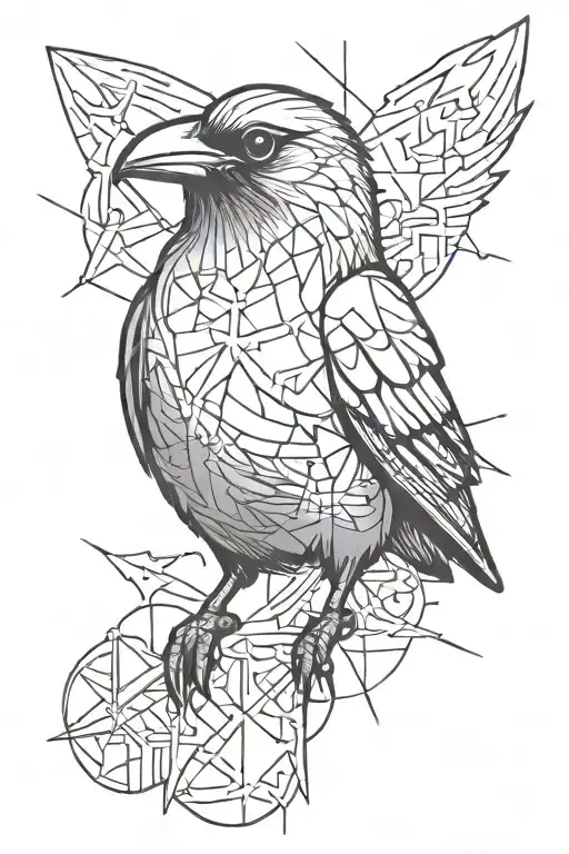 evil and psychedelic crow in a graffiti and minimalist and stencil style tattoo design idea