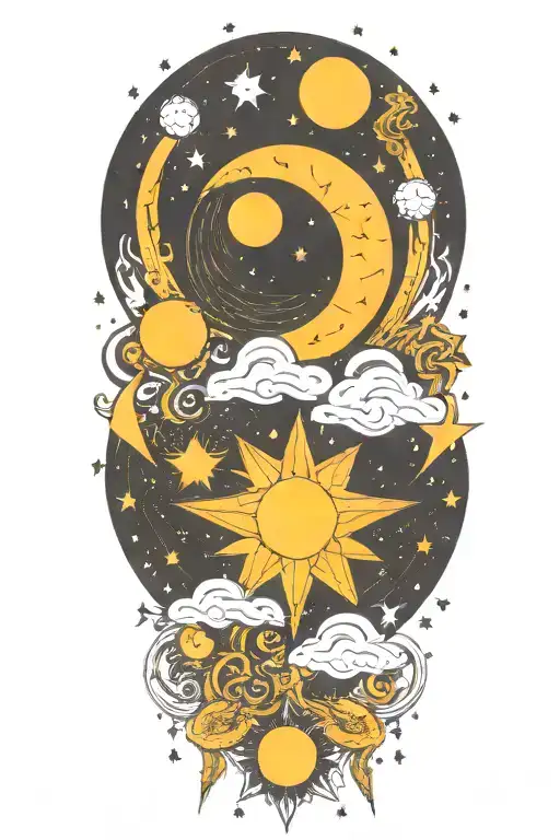 psychedelic mystic moons and stars fillers tattoo design idea