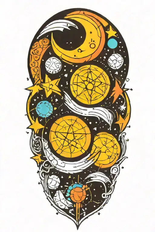 psychedelic mystic moons and stars fillers tattoo design idea
