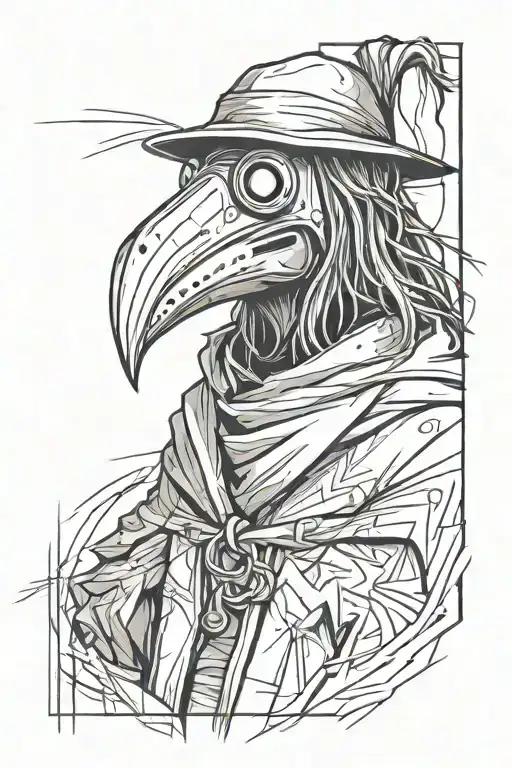 scary Plague doctor with long hair a graffiti and minimalist and sketch style tattoo design idea