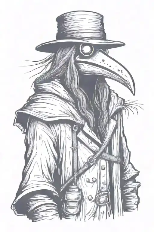 angry and mean Plague doctor with long hair a graffiti and minimalist and sketch style tattoo design idea
