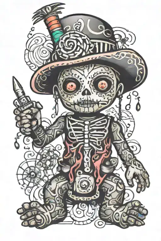 psychedelic voodoo doll tattoo design idea