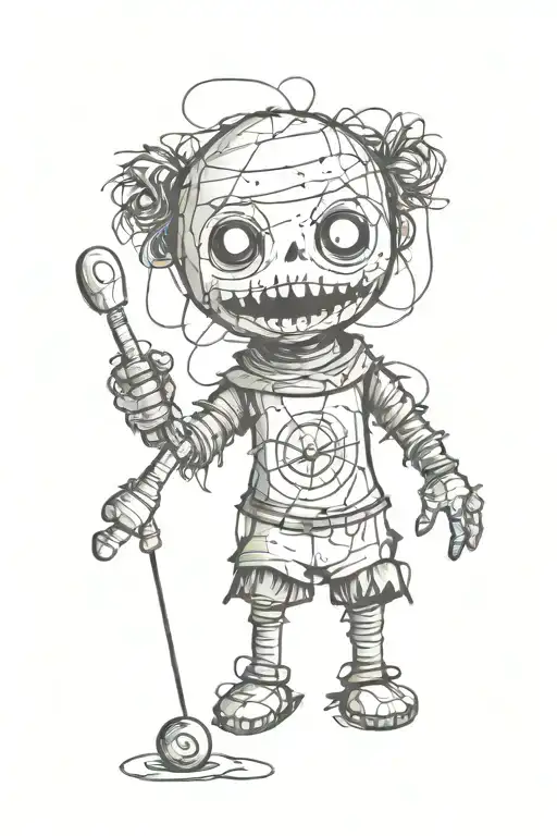 psychedelic and evil voodoo doll in sketch style tattoo design idea