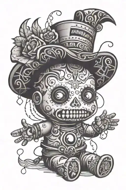 psychedelic voodoo doll tattoo design idea