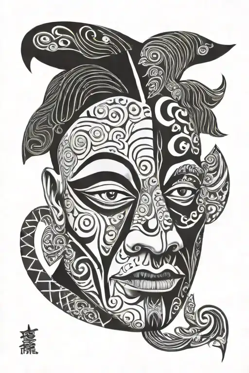 Picasso style only masks tattoo design idea