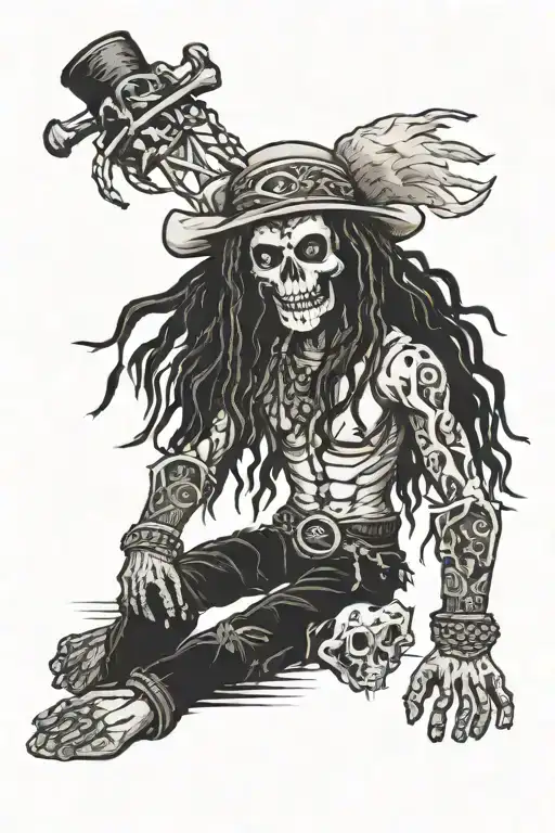 standing male voodoo doll with long hair and hole in body tattoo design idea