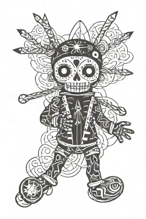 psychedelic and evil voodoo doll tattoo design idea