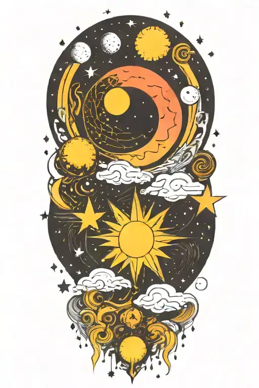psychedelic mystic moons and stars fillers tattoo design idea