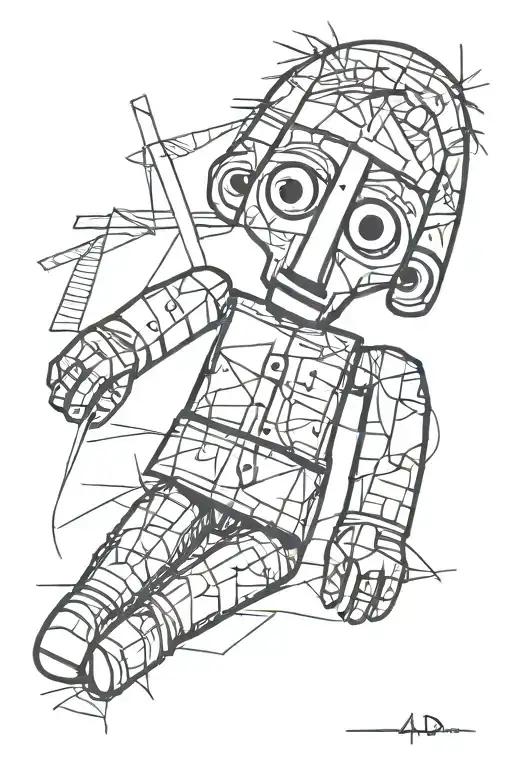 picasso style voodoo doll tattoo design idea