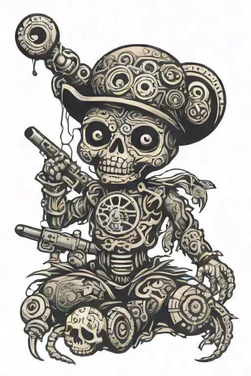 psychedelic and evil voodoo doll tattoo design idea