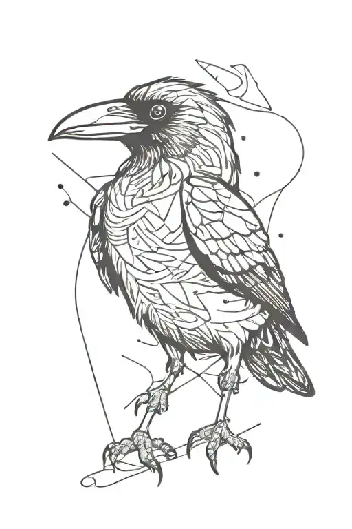 psychedelic crow in a graffiti and minimalist and stencil style tattoo design idea