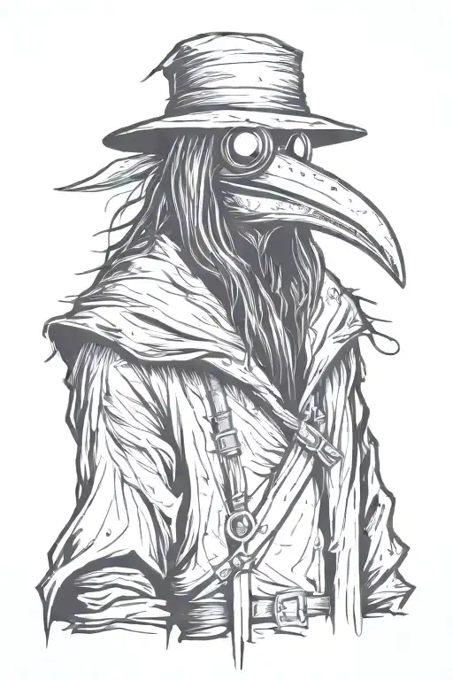 scary and mean Plague doctor with long hair a graffiti and minimalist and sketch style tattoo design idea