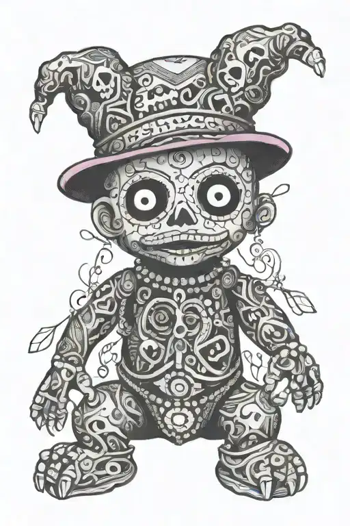 psychedelic and evil voodoo doll tattoo design idea