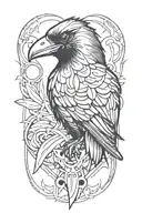 evil and psychedelic crow in a graffiti and minimalist and stencil style tattoo design idea