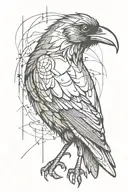 evil and psychedelic crow in a graffiti and minimalist and stencil style tattoo design idea