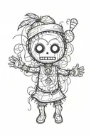 psychedelic and evil voodoo doll in graffiti and sketch style tattoo design idea