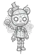 psychedelic and evil voodoo doll in graffiti and sketch style tattoo design idea