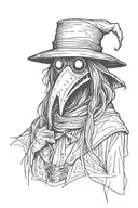 scary and mean Plague doctor with long hair a graffiti and minimalist and sketch style tattoo design idea