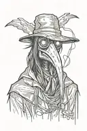 scary and mean Plague doctor with long hair a graffiti and minimalist and sketch style tattoo design idea