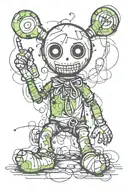 psychedelic and evil voodoo doll in graffiti and sketch style tattoo design idea