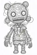 psychedelic and evil voodoo doll in graffiti and sketch style tattoo design idea