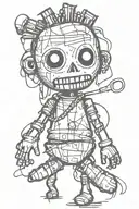 psychedelic and evil voodoo doll in graffiti and sketch style tattoo design idea