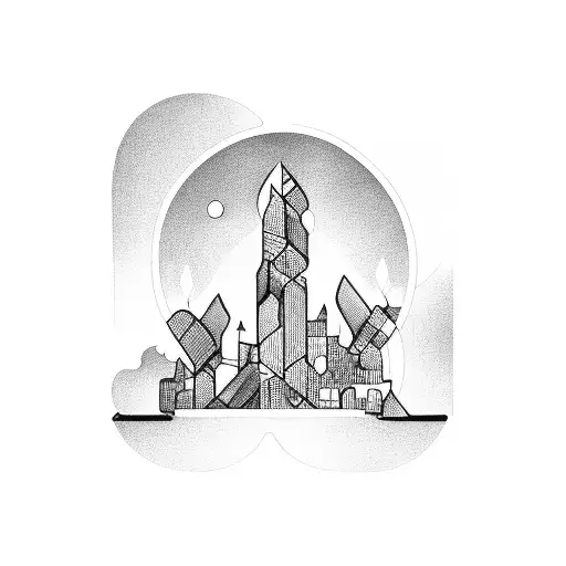 A group of diverse people holding hands and forming the shape of a city tattoo design idea