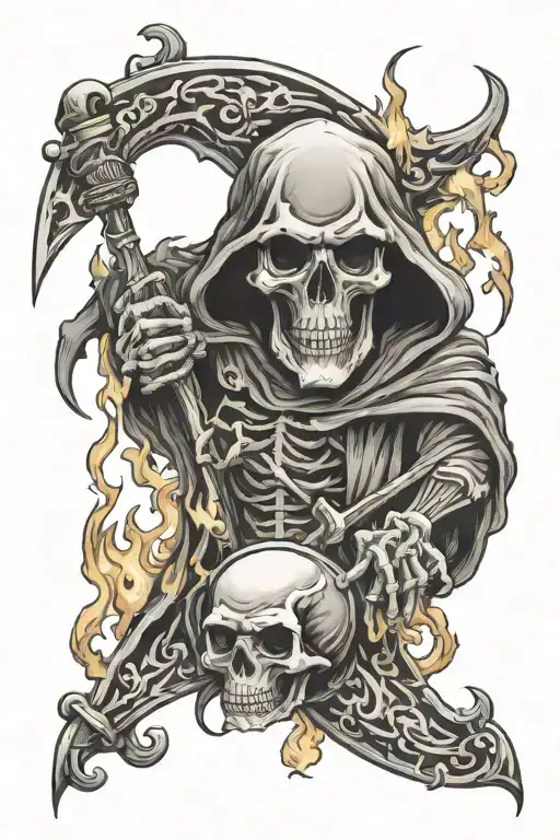 skulls grim reaper gambling flames death rock music tattoo design idea