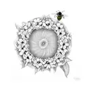 fibonacci curve decorated with bees, flowers and a large walnut tree tattoo design idea