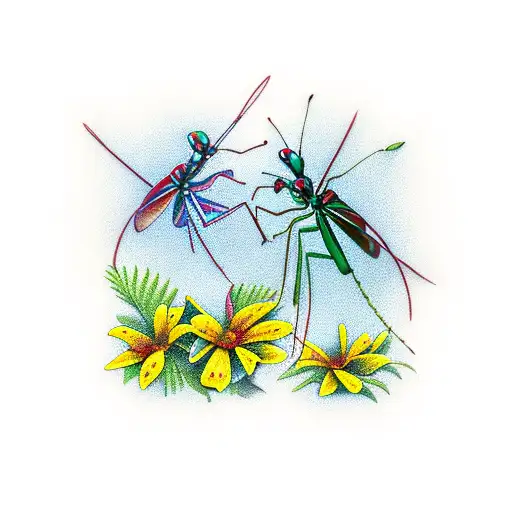 mantis and buttercup tattoo design idea