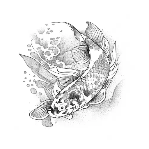 koi fish skeleton with flowers tattoo design idea