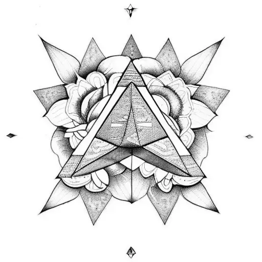 Pyramid and flower and beast tattoo design idea