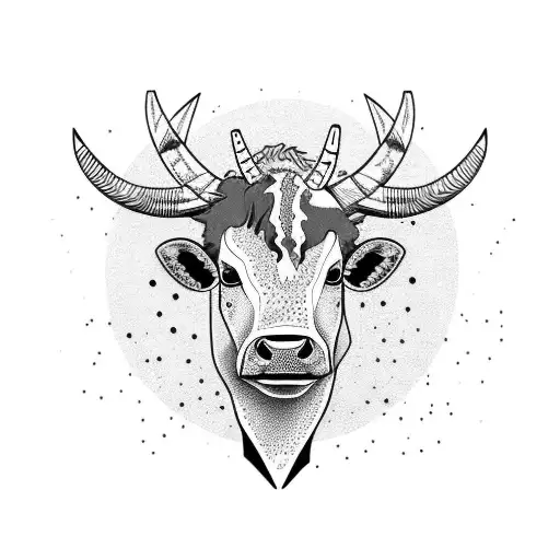 A goth/punk cow, with blue short hair and makeup tattoo design idea