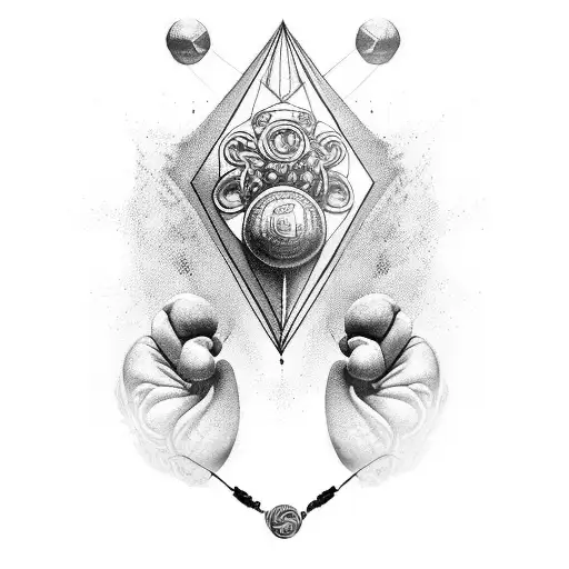 An intricate design featuring weights and boxing gloves, symbolizing the balance between physical and mental strength tattoo design idea