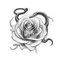 A sinister snake coiled around a bed of roses tattoo design idea