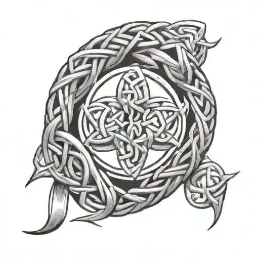 A Celtic knot design incorporating elements of rugby and family symbols tattoo design idea