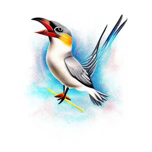 diving bird with brush strokes spiraling towards it's beak  tattoo design idea