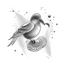 diving bird with brush strokes spiraling towards it's beak  tattoo design idea