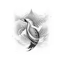 diving bird with brush strokes spiraling towards it's beak  tattoo design idea