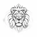 A football field with the Manchester United logo as the center circle and a lion guarding it, in dotwork style tattoo design idea