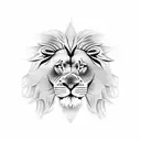 A football field with the Manchester United logo as the center circle and a lion guarding it, in dotwork style tattoo design idea