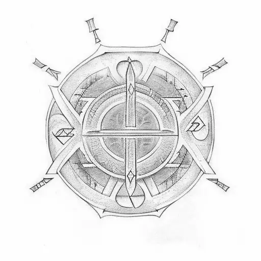 a set of five symbols each one different but they all are a combination of runes, Egyptian hieroglyphics and Christian r tattoo design idea