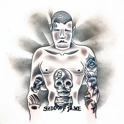 shadow of man standing far off in a row of trees tattoo design idea