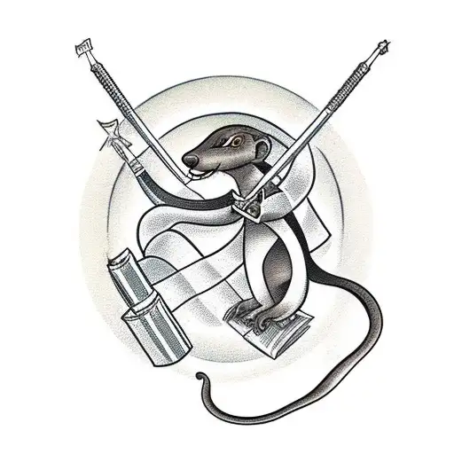 A mongoose, styled as a Che Guevara, defeats snakes in business suits in a duel tattoo design idea