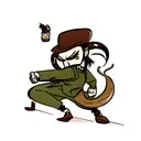 A mongoose, styled as a Che Guevara, defeats snakes in business suits in a duel tattoo design idea