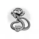 A mongoose, styled as a Che Guevara, defeats snakes in business suits in a duel tattoo design idea